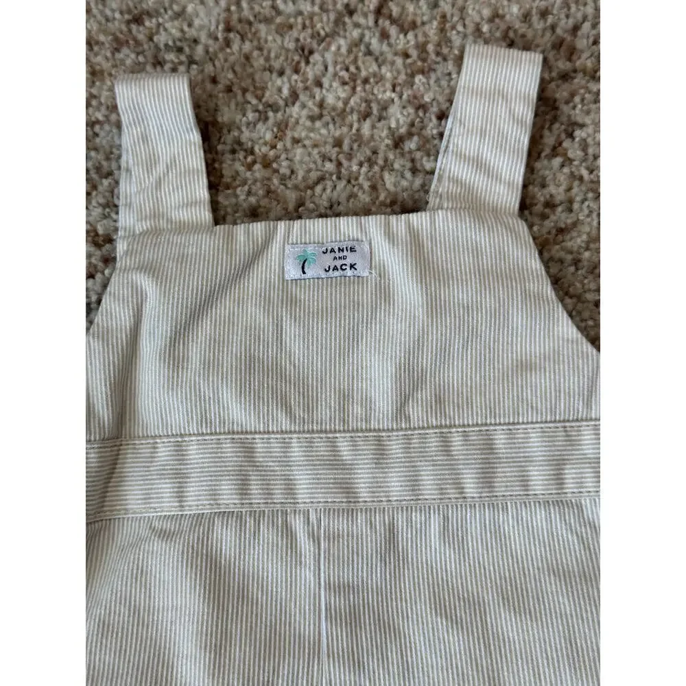 Janie & Jack baby overalls, shorts, 3-6 months, Tan & white; with Alligator